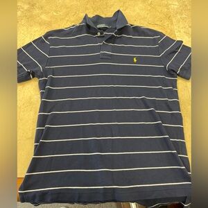 POLO Ralph Lauren Mens Polo Shirt Navy/White Stripe, Medium